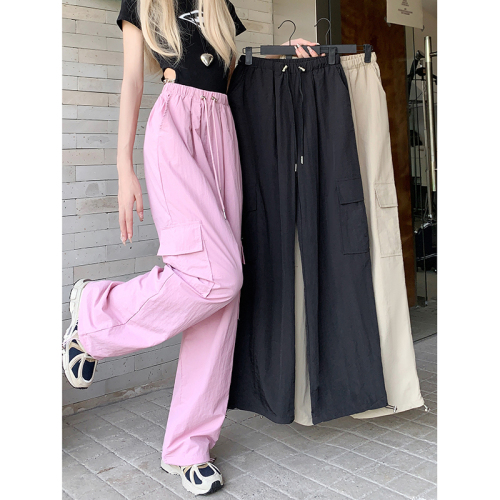 Real shot!!  2024 Spring Personalized Overalls Women's Drawstring Leg Straight Casual Loose Wide Leg Pants