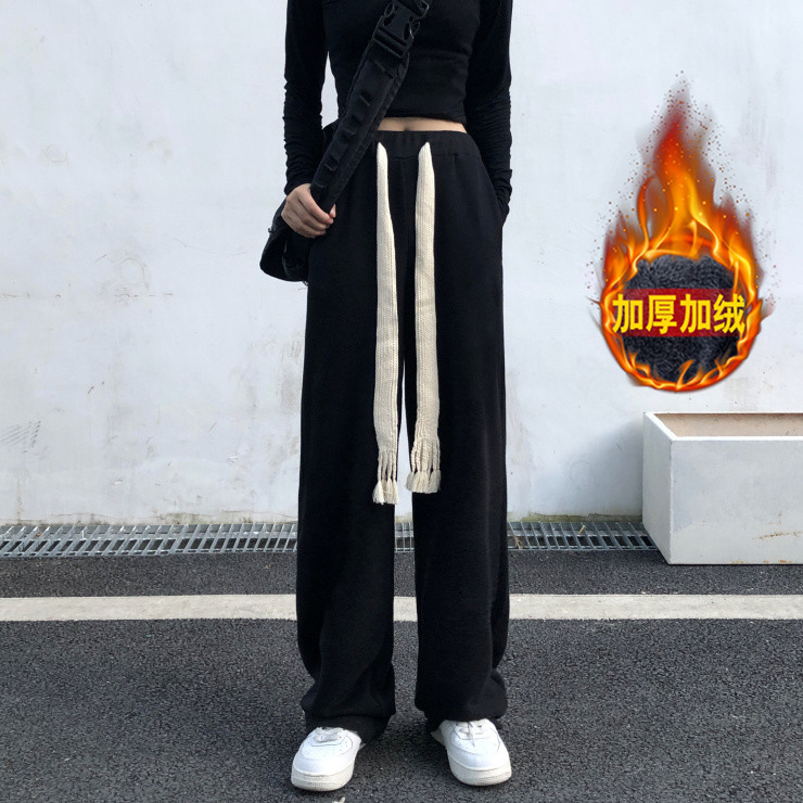 垂感拖地褲女秋冬直筒休閒長褲寬鬆高腰顯瘦bf闊腿褲