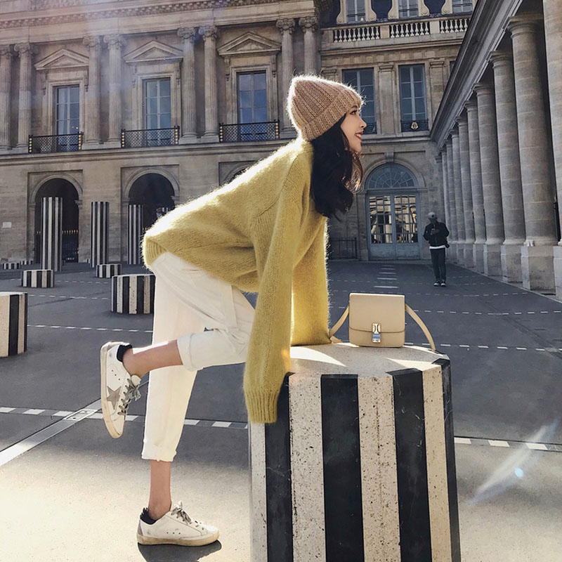 Lazy style sweater and pants two-piece set for short Internet celebrities playful loose knitted suit for women in autumn and winter