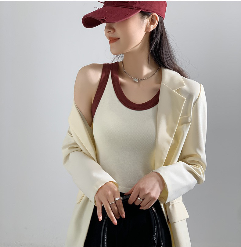 春季新款顯瘦螺紋棉撞色內搭小背心百搭簡約時尚氣質內搭女士背心
