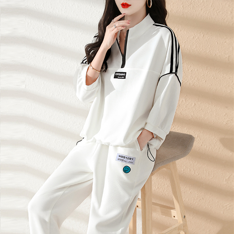 時尚休閒運動服套裝女夏季2024款韓版寬鬆灰色衛衣衛褲跑步兩件套