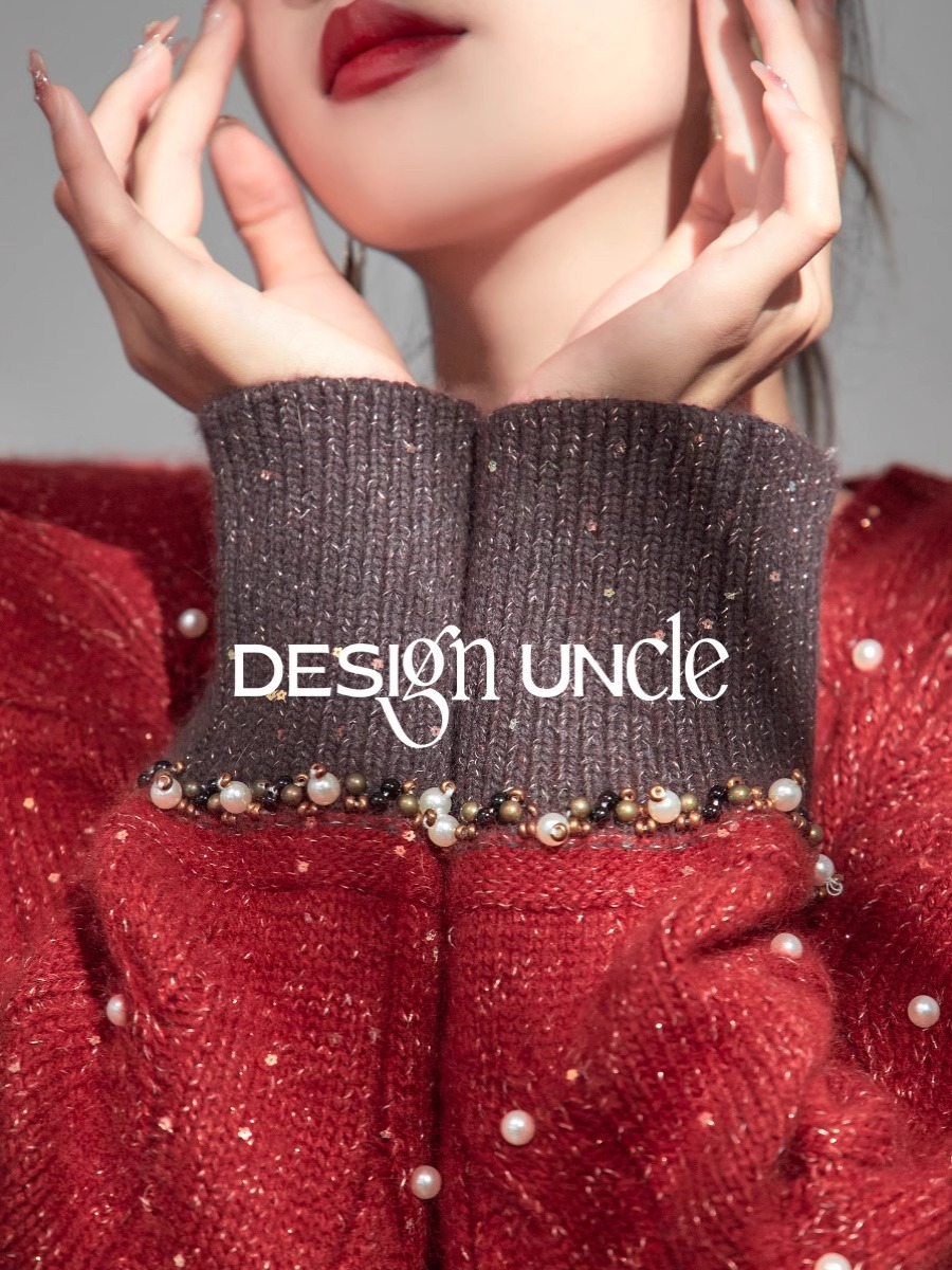 Atmospheric sweater autumn and winter French high-end beaded red Christmas and New Year sweater