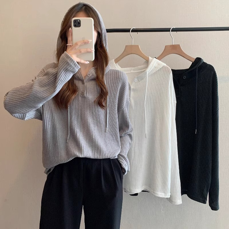 天貓品質灰色連帽衣女春秋新款韓版寬鬆chic早秋外套長袖上衣