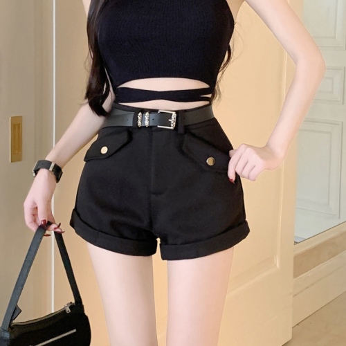 Real shot ~ American retro high-waisted cargo shorts for hot girls, sexy and versatile, slimming and hip-hugging A-pants with belt