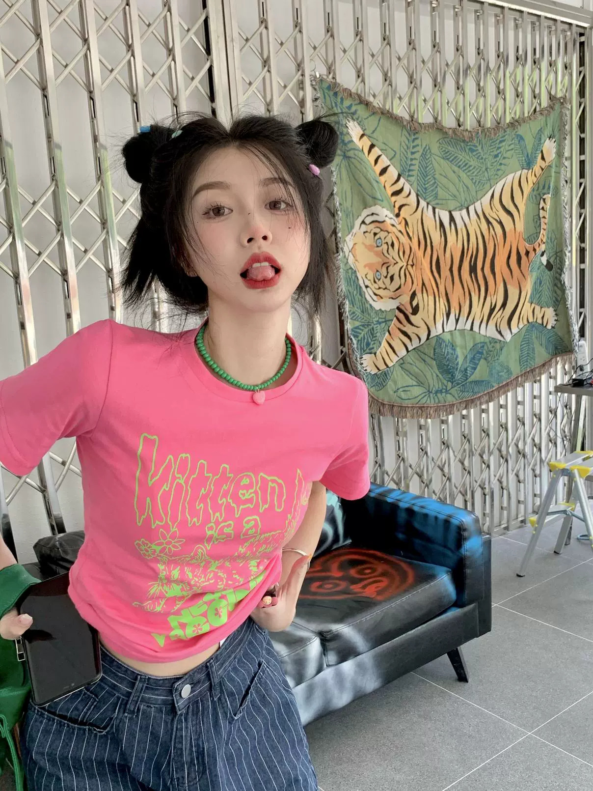 卡通印花短袖T恤圓領設計感小眾內搭上衣
