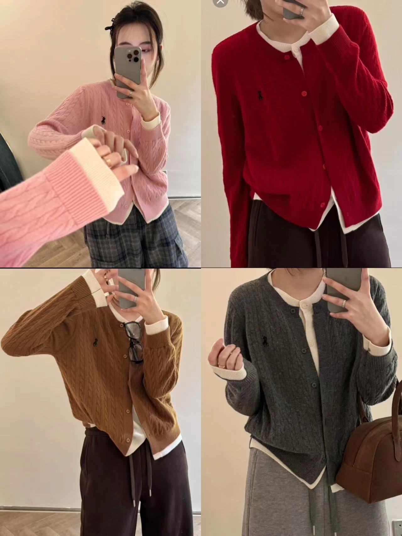Fake two-piece embroidered design wool knitted cardigan 2024 early spring zodiac year lazy red sweater jacket