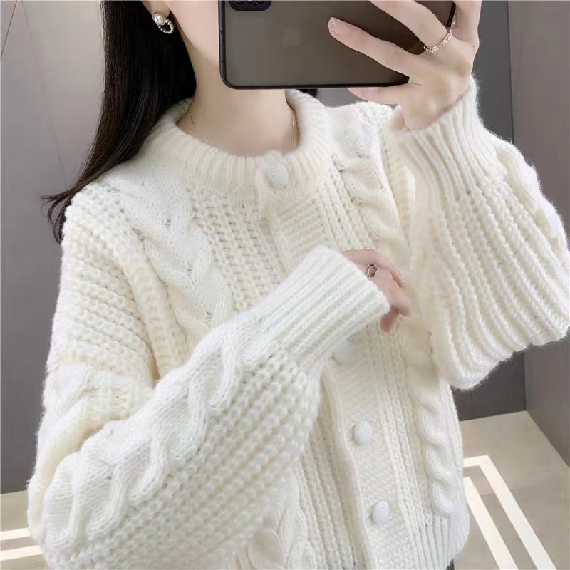 Retro Twist V-neck Sweater Women's Jacket for Autumn and Winter New Loose Casual Lazy Style Knitted Top