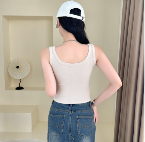 2×2 threaded RC cotton 2024 early autumn simple short sports vest with chest pad for women