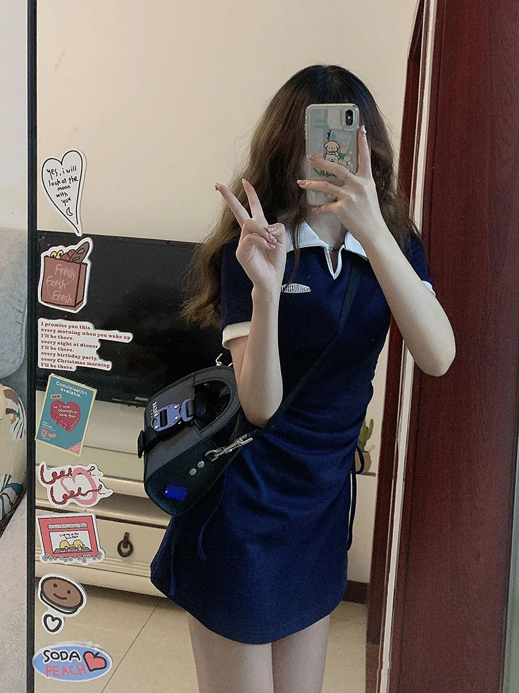 Sweet and spicy niche stunning little college style polo dress slimming ins 2024 summer skirt for girls
