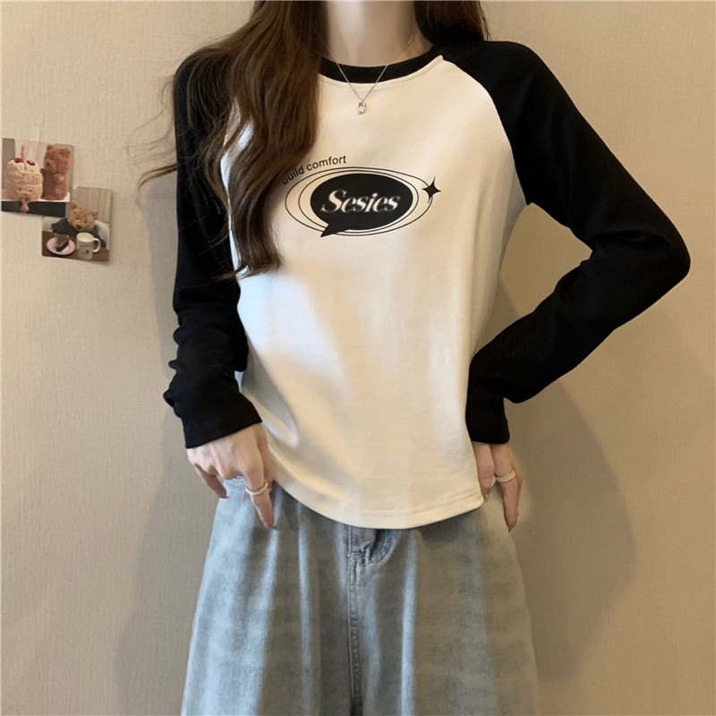 Real shot 2024 new modal long-sleeved t-shirt for women spring and autumn thin round neck printed Korean style versatile top