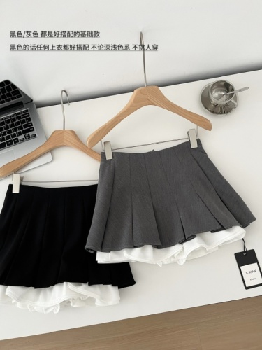 FBB limit spring new versatile short skirt for women with layered splicing ruffled high-waisted pleated skirt