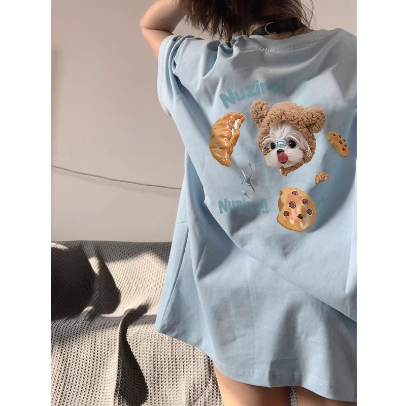 緊密220克baby藍色短袖t恤女夏季新款設計感小眾獨特