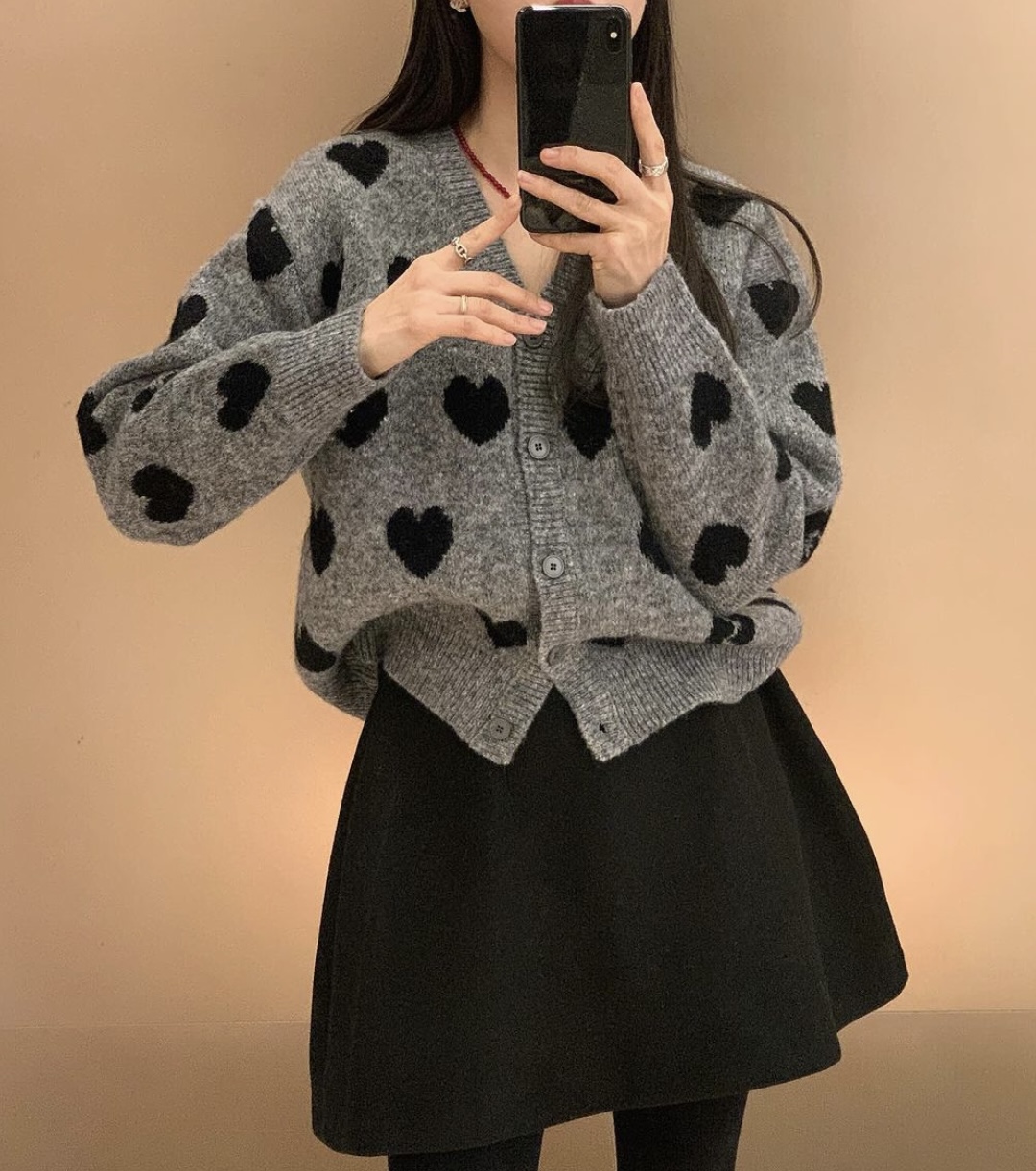 韓國東大門！別致愛心V領毛衣外套開衫設計感秋冬針織衫短款上衣