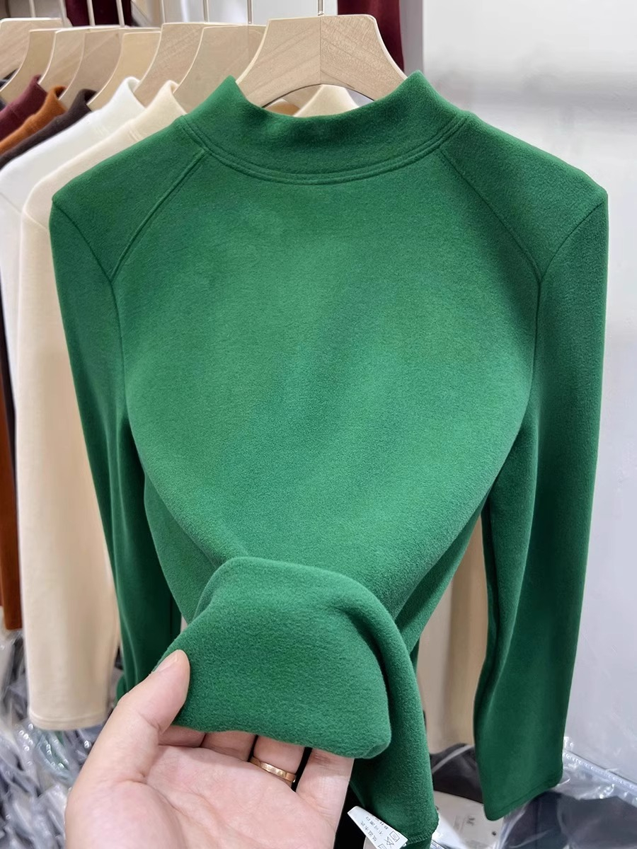 280g half turtleneck double-sided German velvet bottoming shirt for women in autumn and winter with brushed thickened long-sleeved T-shirt