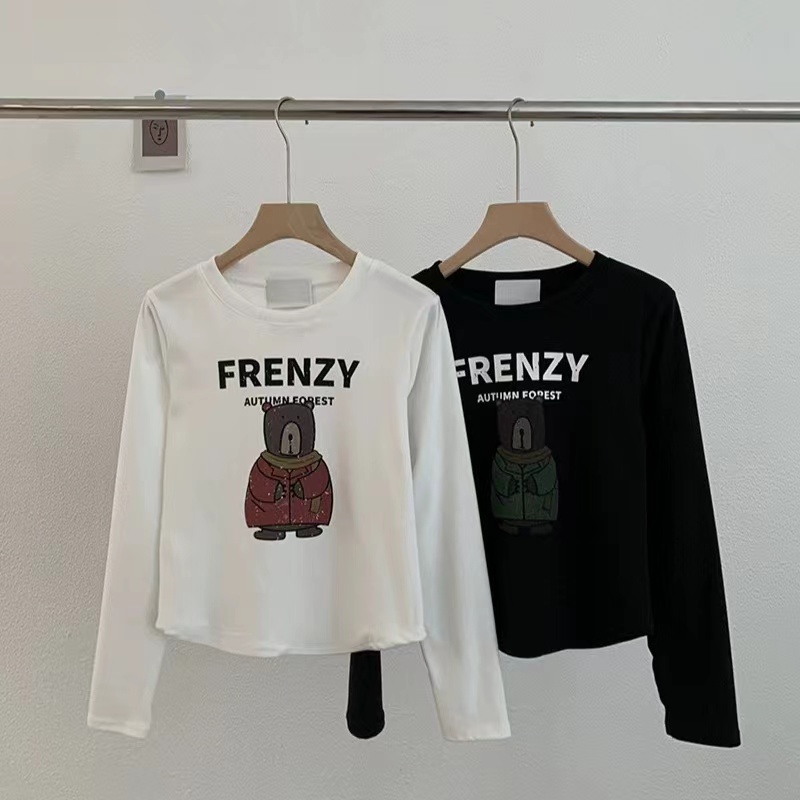 Early Spring New Korean Style Women's Fashion Round Neck Letter Printed Long Sleeve Bottoming Shirt T-Shirt Top