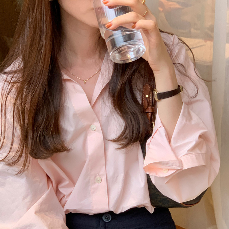 春季韓版慵懶風寬鬆法式甜美設計感疊穿襯衣別致長袖小眾上衣