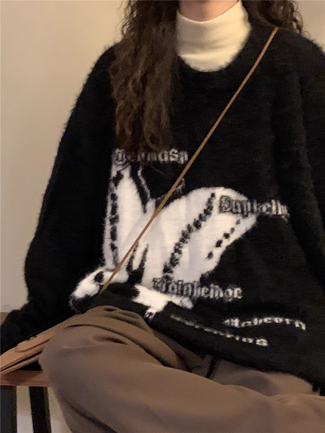 仿貂美式復古加厚2024春新款蝴蝶慵懶風針織衫毛衣女