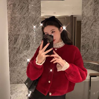 紅色百搭毛衣女寬鬆外穿新款加厚慵懶復古春秋溫柔日系洋氣