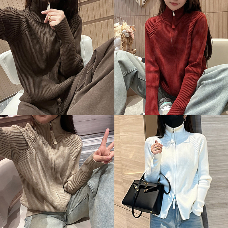 新年紅色毛衣外套女秋冬季2024新款拉鏈針織開衫寬鬆慵懶上衣
