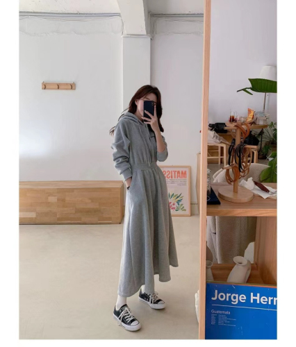 Sweatshirt dress plus size spring and autumn sweatshirt dress women's long slimming high-waisted hooded dress casual skirt