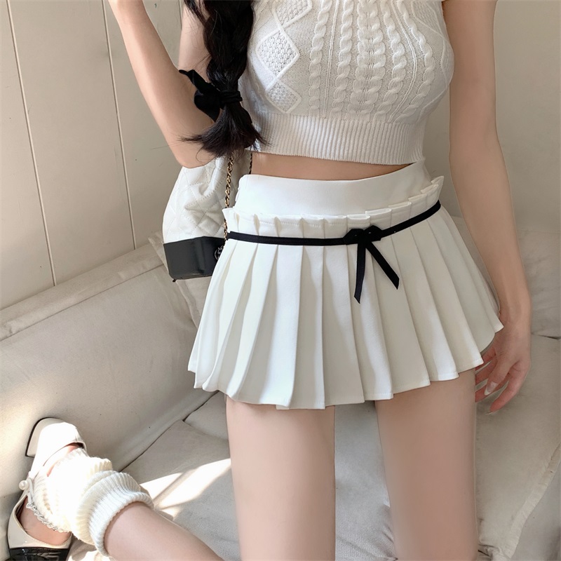 Real shot 2024 girl's legs pressed pleated skirt slimming versatile skirt pants hot girl a line skirt