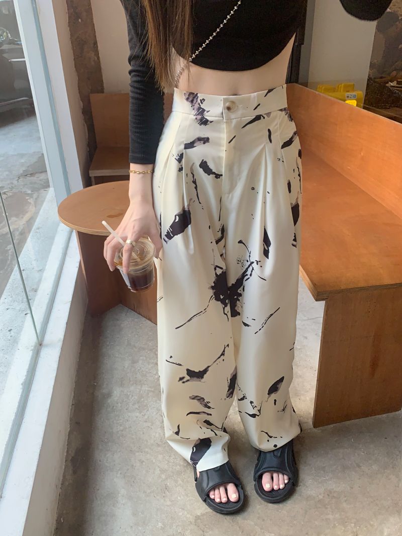 Real price, three-standard Qi Mo tie-dye casual pants, printed straight-leg floor-length pants, cool wide-leg pants