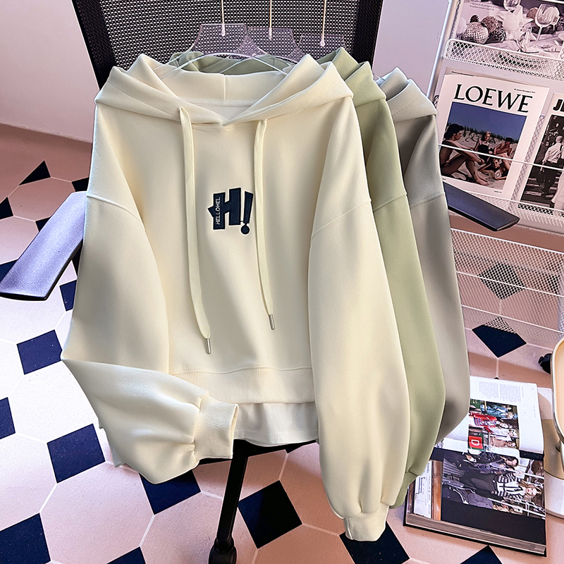 實拍春季新款字母刺繡韓版百搭潮流簡約寬鬆假兩件連帽時尚衛衣女
