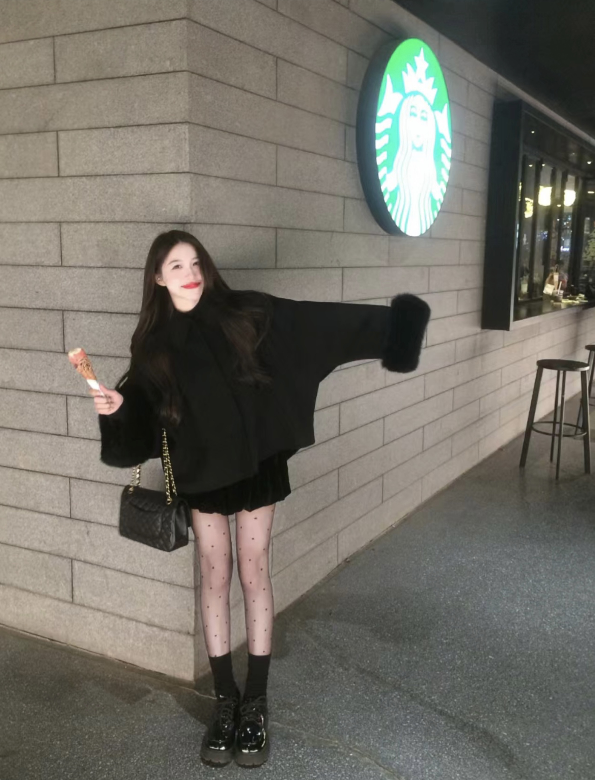 Actual shot of new winter Korean style lapel loose cloak woolen coat