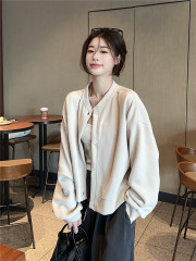 Real shot~Spring style~Early spring solid color long-sleeved sweatshirt jacket design niche cardigan casual top