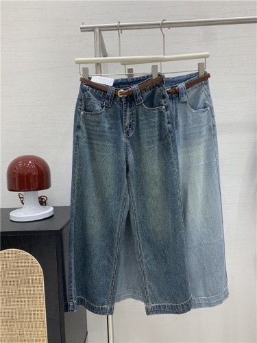 Suxinlan wide leg jeans for women summer thin material high waist retro loose nine-point granny pants