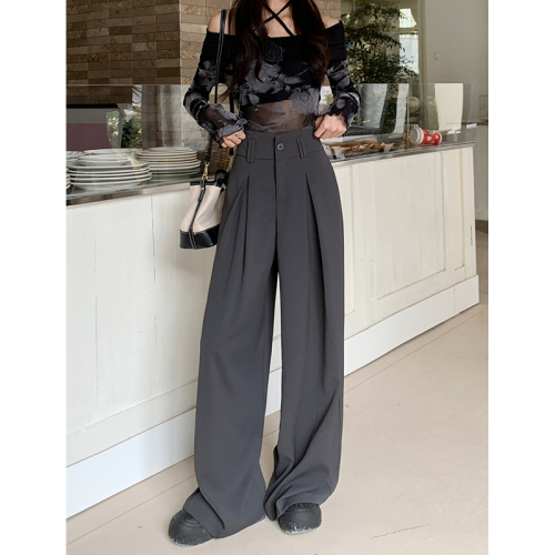 Real shot!  !  Spring new style loose design high-end drape suit pants casual pants women's wide-leg pants