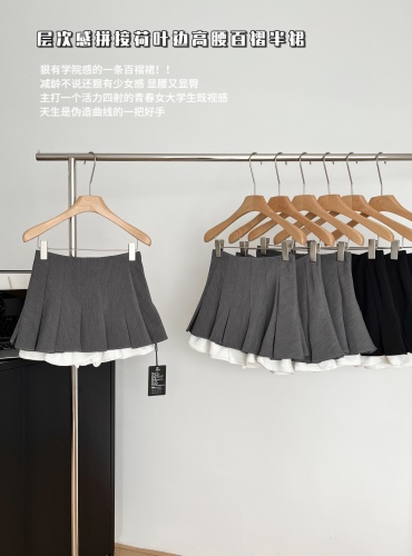 FBB limit spring new versatile short skirt for women with layered splicing ruffled high-waisted pleated skirt