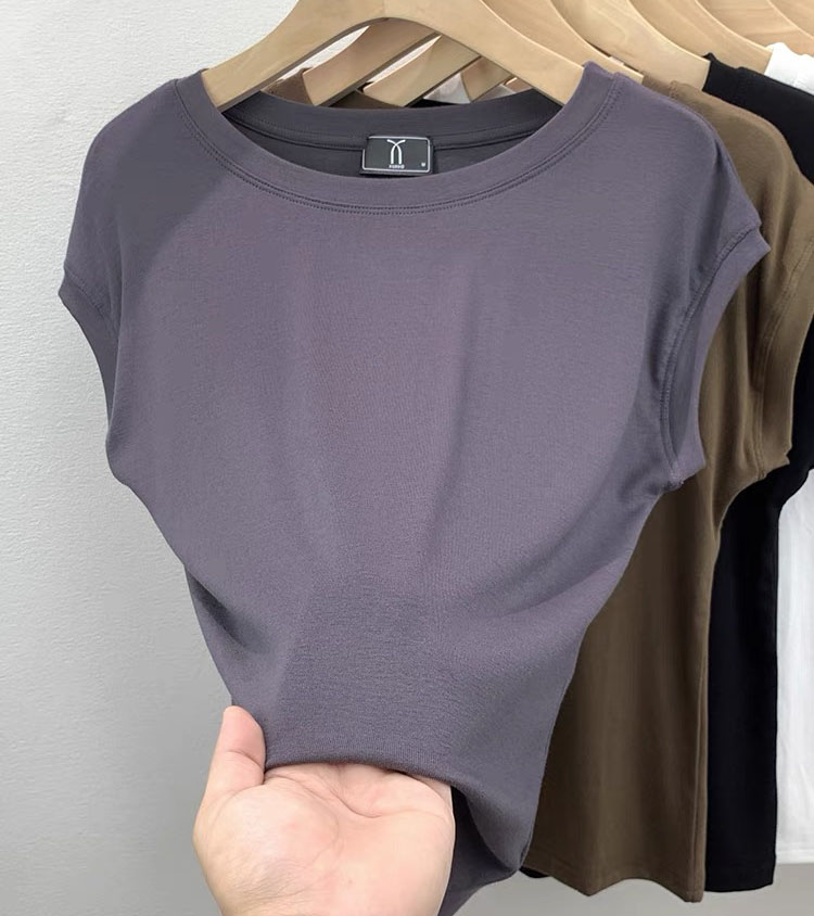 European Modal Feifei Sleeve T-shirt Women's 2024 Summer New Style Fashionable Age-Reducing Slimming Design Slim Top