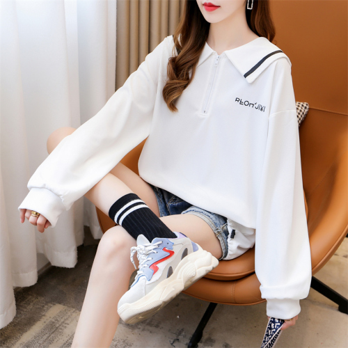 2024 spring clothing real shot autumn hot style letter trendy sweatshirt women's thin long-sleeved waffle polo plus size women's clothing