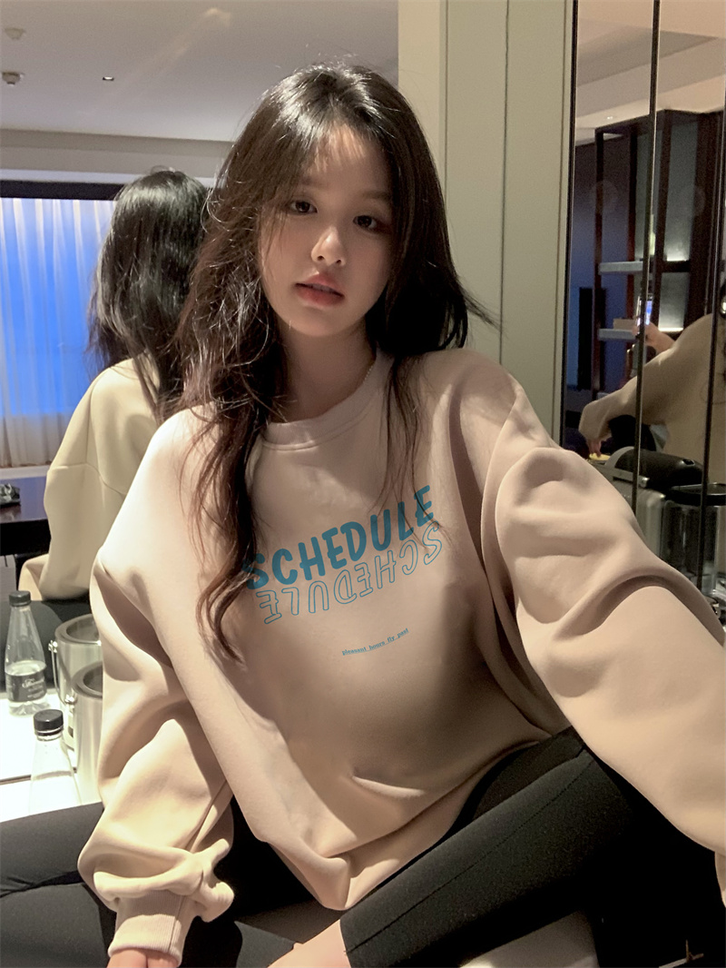 實拍 純棉復古新款百搭設計感上衣女裝寬鬆長袖圓領衛衣潮入