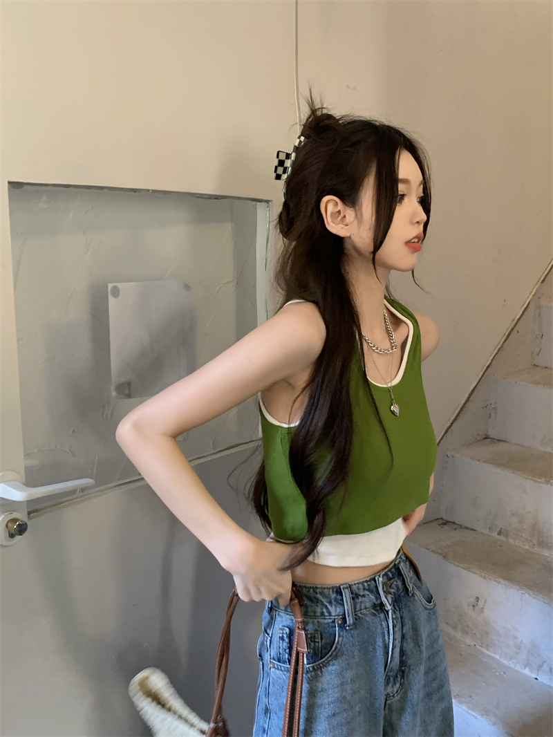 辣妹小眾設計感不規則假兩件吊帶背心女外穿上衣夏