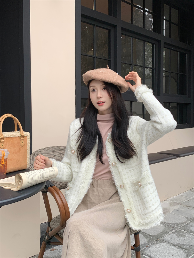 實拍 早春韓高級感甜美小香風針織外套上衣