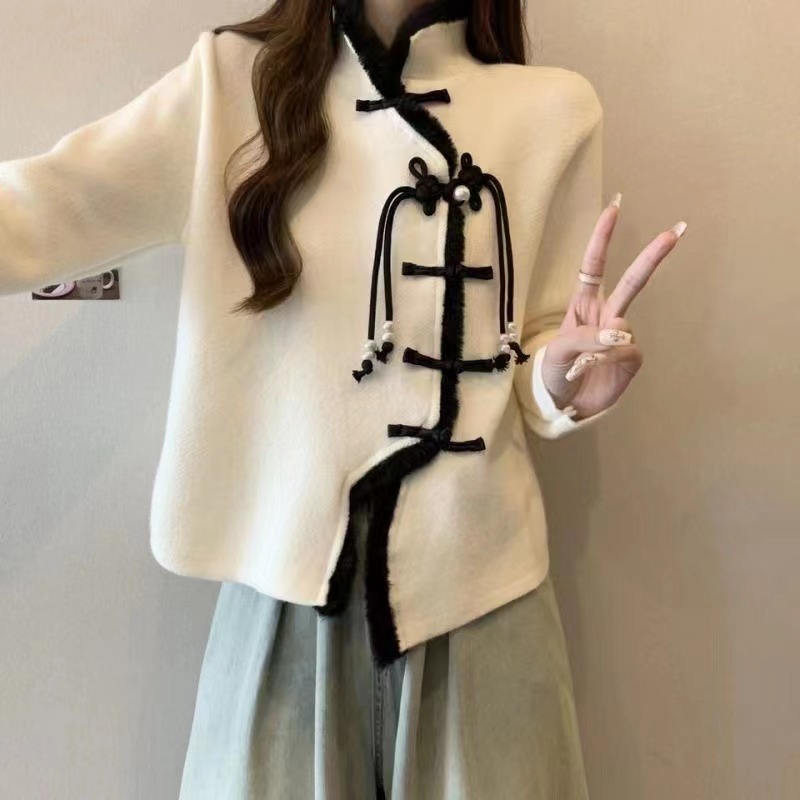 國風過年衣服針織開衫女2024春季新款洋氣時尚紅色毛衣外套