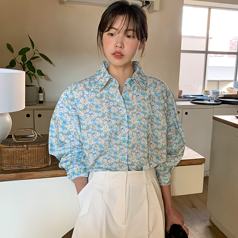 Korean chic gentle and sweet floral casual shirt for women