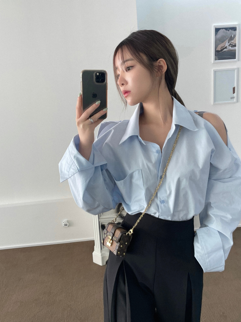ins design off-shoulder long-sleeved shirt