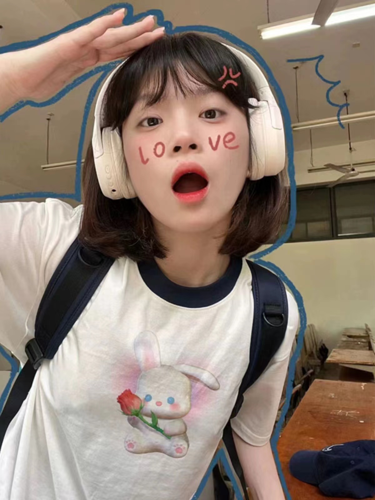 2024春夏韓版新款300克純棉短袖上衣女圓領印花寬鬆百搭正肩T恤