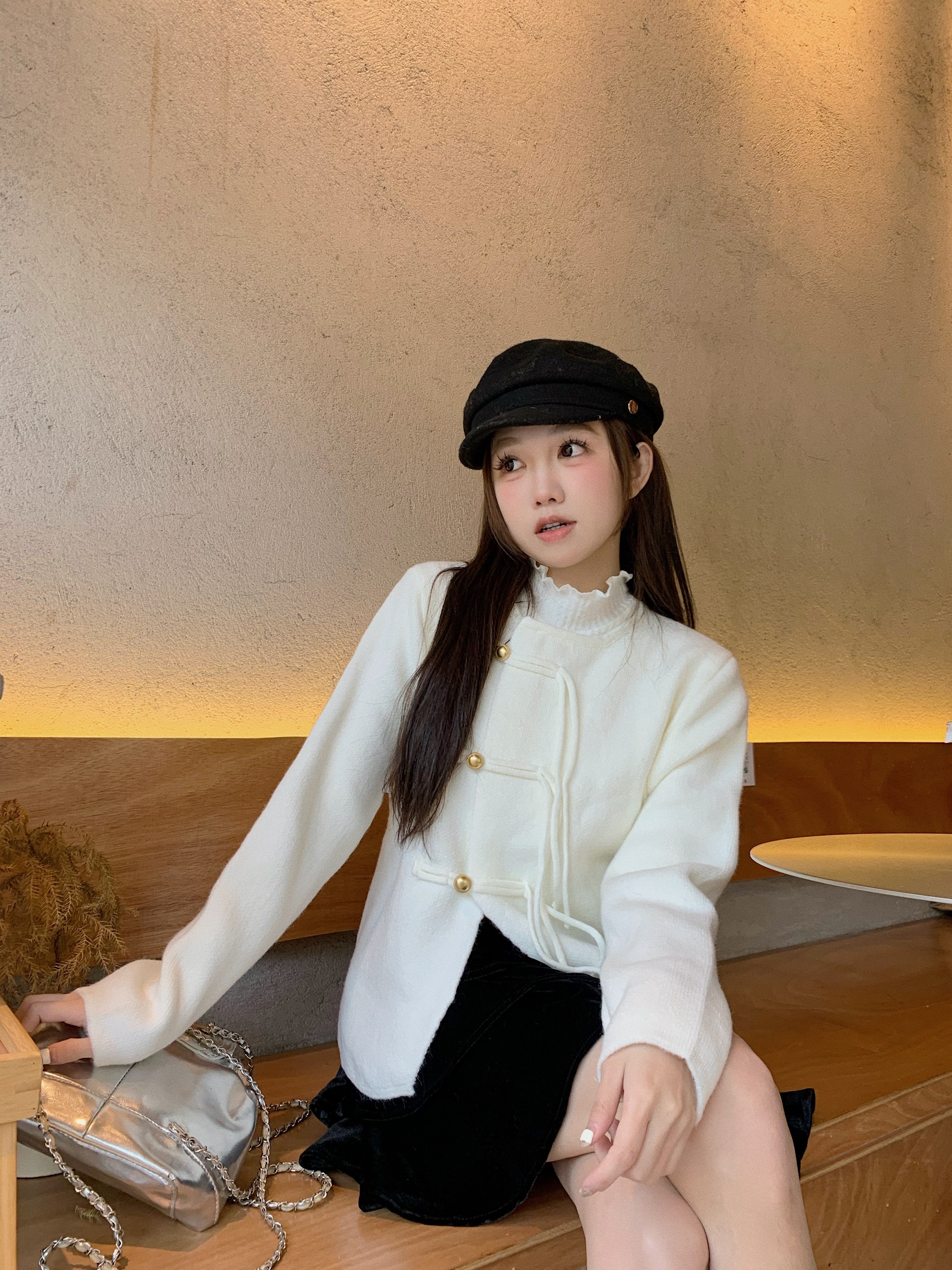 實拍  高級感新中式設計小香風盤扣加厚毛衣外套