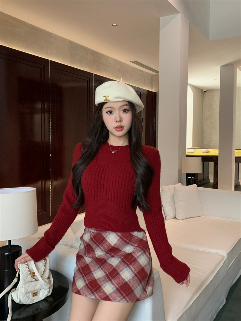 實拍 秋冬新款韓版氣質圓領打底針織衫毛衣內搭保暖上衣女