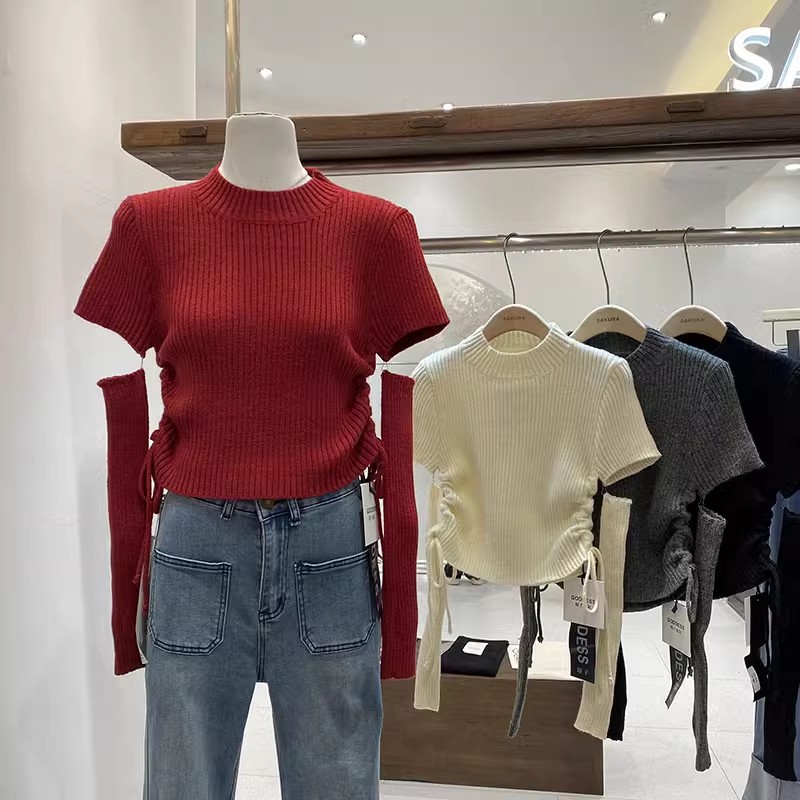 Half-high round neck pit bottoming sweater for women winter new Korean style slimming short sweater
