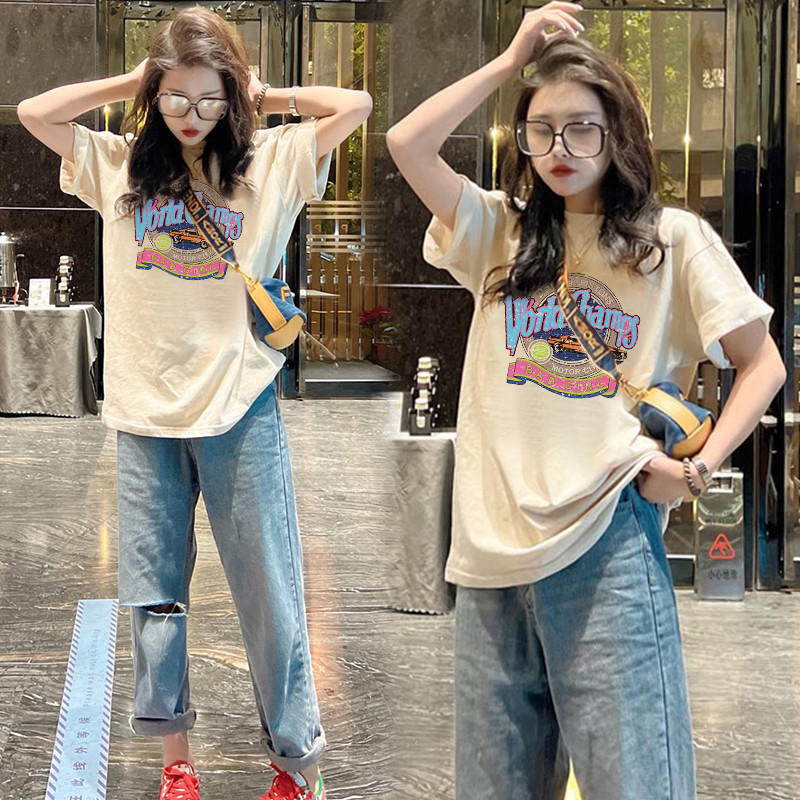 官圖 重磅/精梳純棉 後包領 有縫邊 S-XXXL 夏裝短袖T恤女