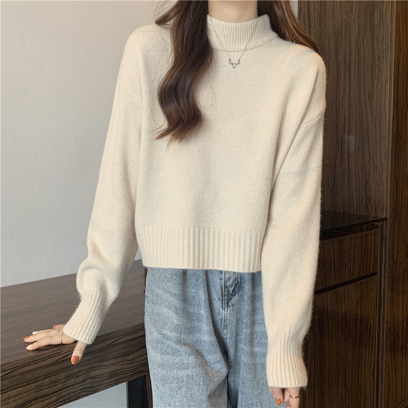 Actual shot of new winter pullover small turtleneck versatile loose thickened pullover sweater knitted top