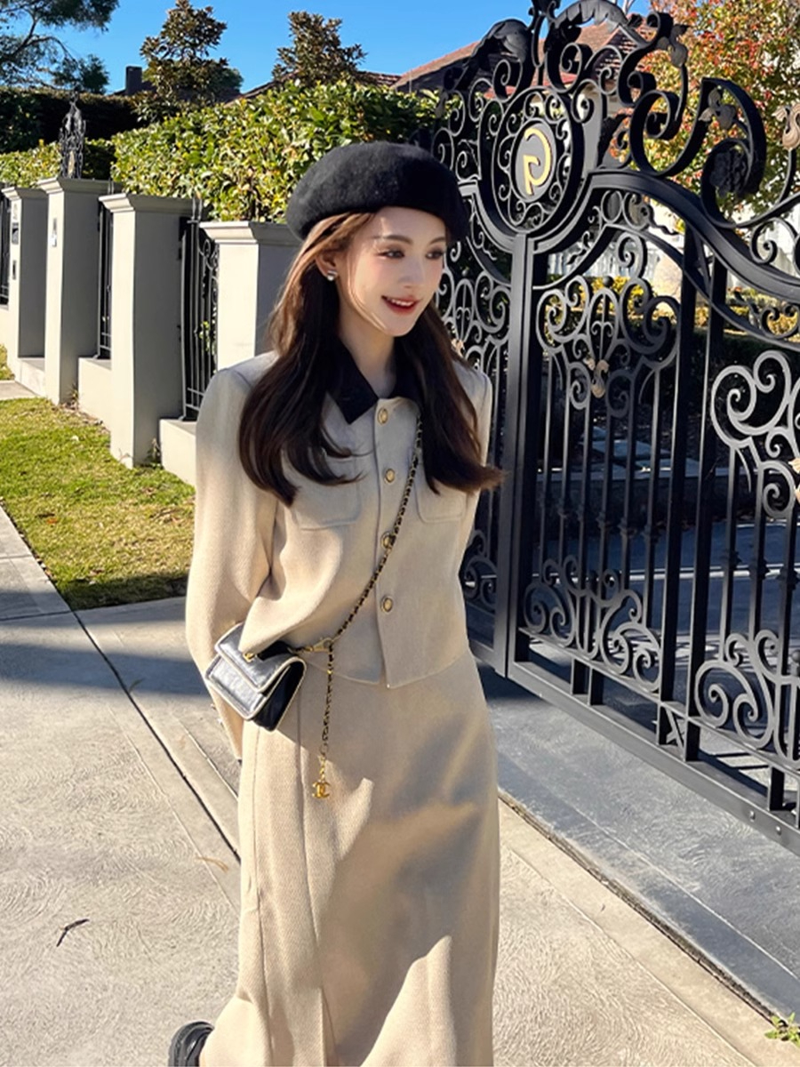 氣質小香赫本風西裝連衣裙子2024新款女秋冬搭配一整套穿搭小個子