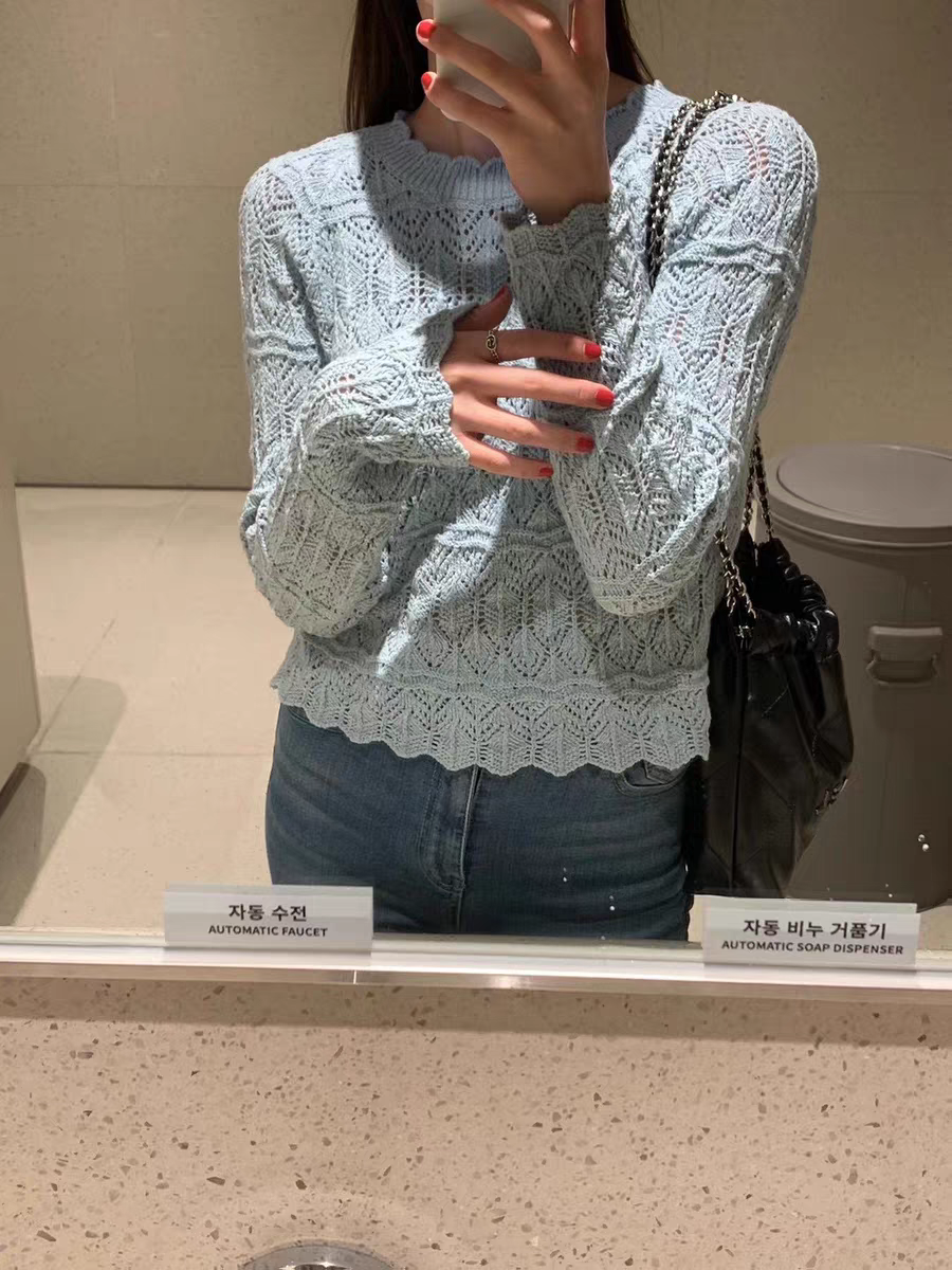 South Korea Dongdaemun 2024 new style beautiful lace hollow sweater sweater