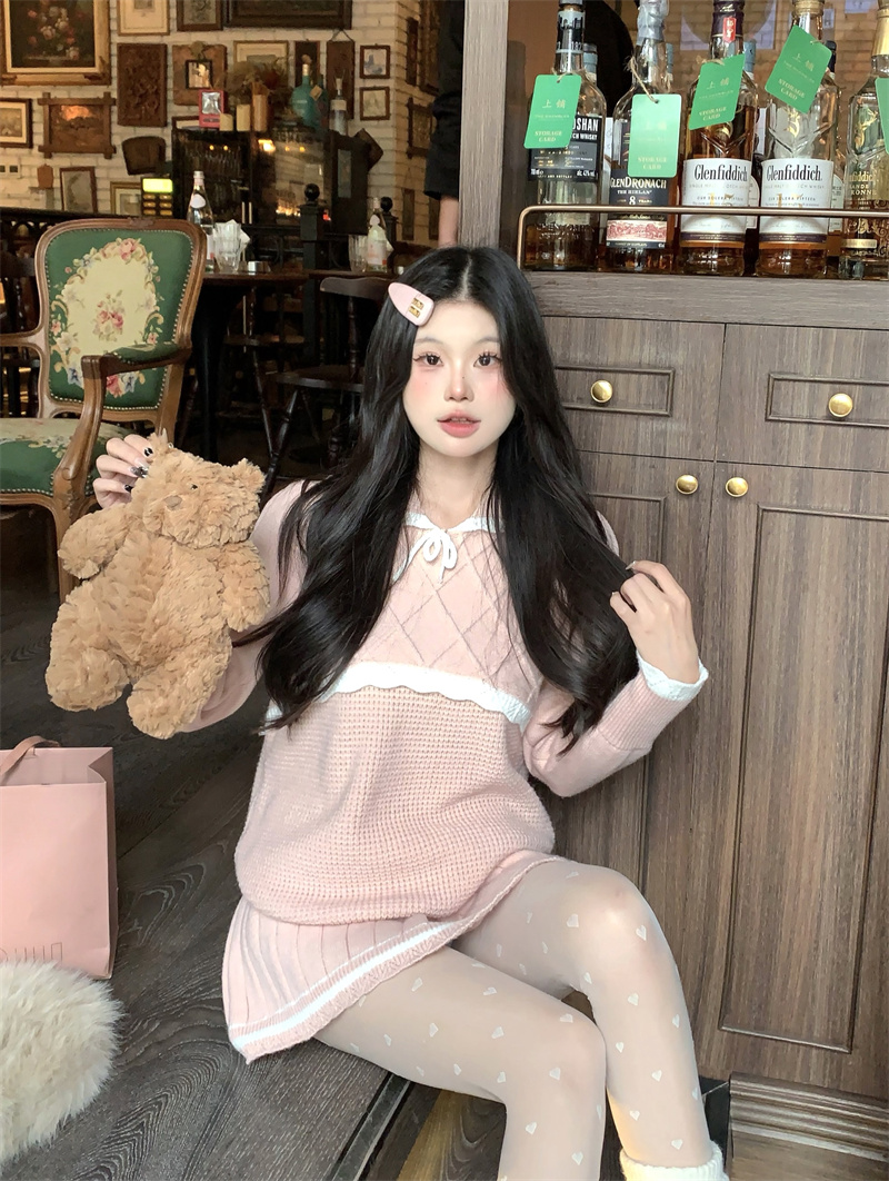 實拍 月光童話 多色少女感針織衫半身裙套裝女