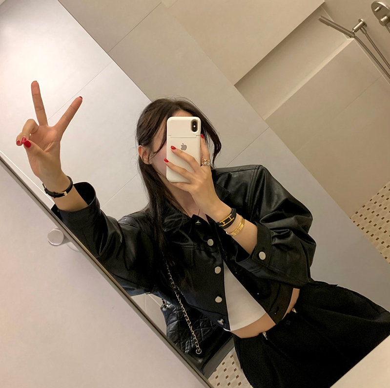 Original simple short leather jacket